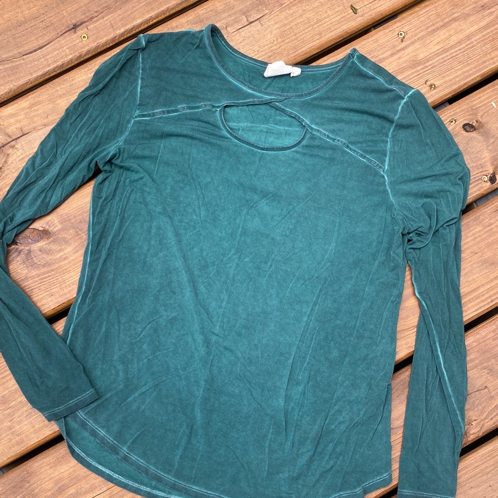 Washed Teal Long Sleeve White Crow top